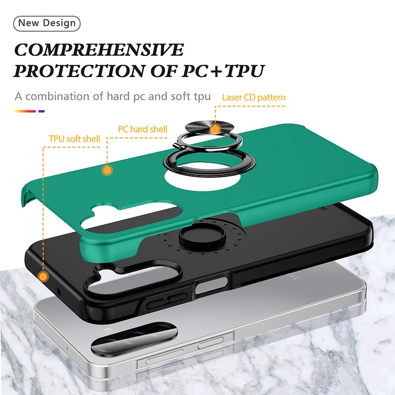 Husa pentru Samsung Galaxy A17, Subtire, Verde Inchis, Cu Inel Metalic Portabil