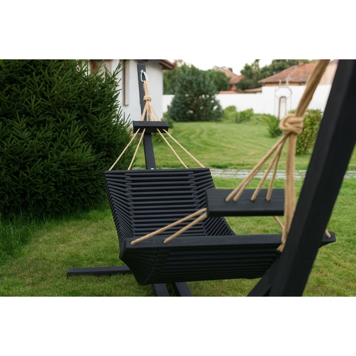 Hamac de gradina cu suport Lemnart H4+, Sakart, Lemn, Negru