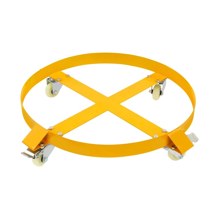 Carucior transport butoaie Dolly, roti pivotante, capacitate 120 kg, galben, 61 cm