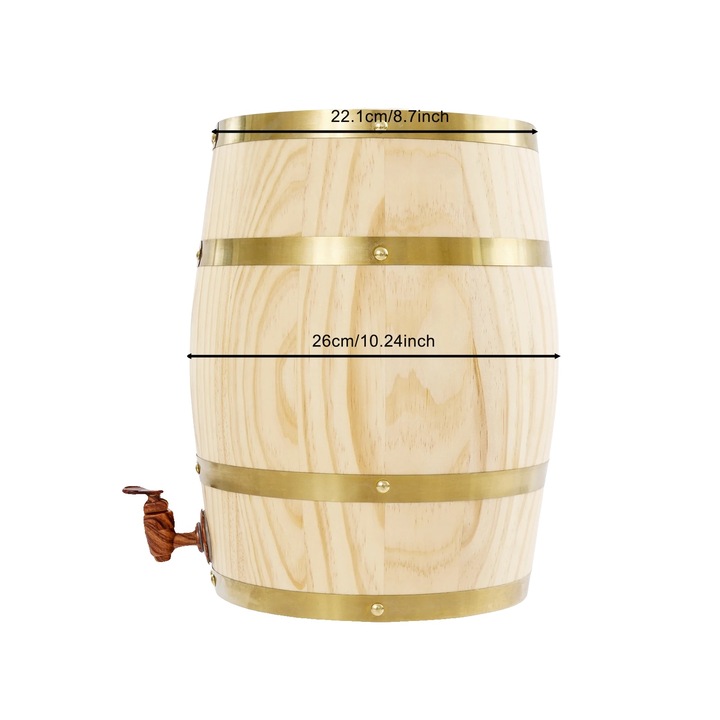 Butoi de vin, constructie din lemn de pin, design vertical, capacitate 10L, 26x33cm, multicolor