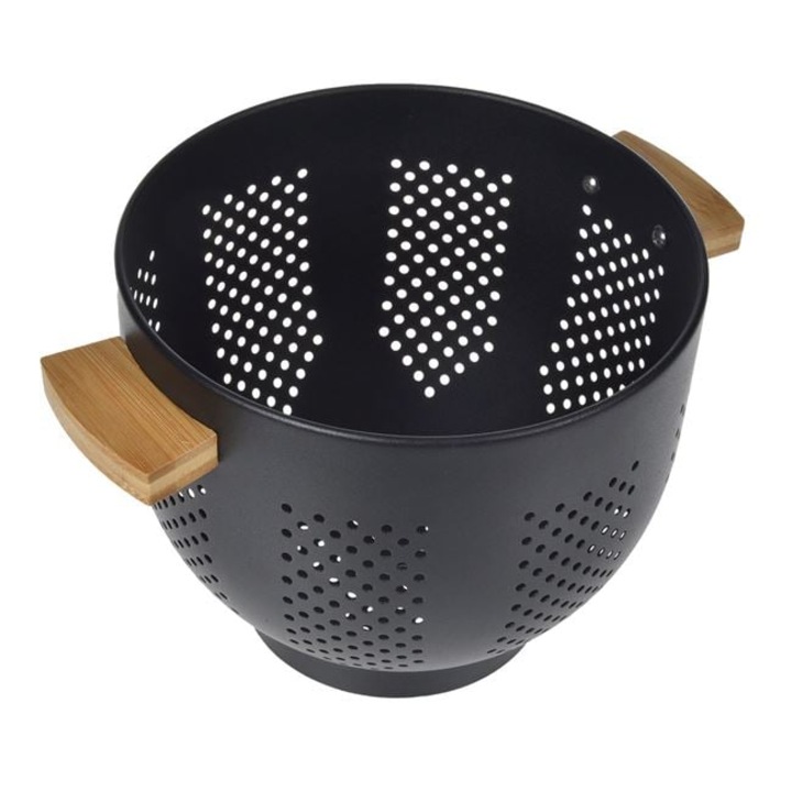 Strecurătoare Metalică Generic, cu Mânere din Bambus, Neagră, Ø22cm