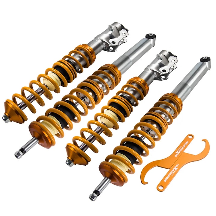 Arany színű coilover futómű készlet Volkswagen Golf MK2/MK3-hoz, állítható magasság, olajcsillapítású lengéscsillapítók, komplett szett