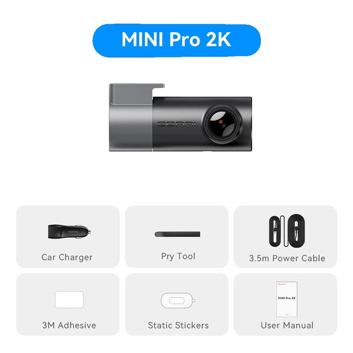 Camera auto DVR MINIPro 2K, inregistrare 2K HD, tehnologie de noapte, 128G SD Card