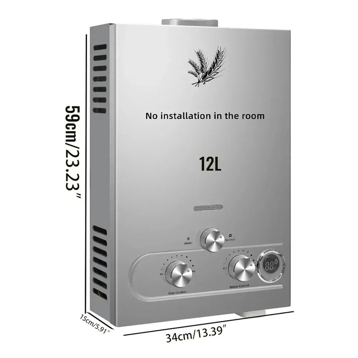 Boiler 12L, 24kW, culoare otel, design fara rezervor