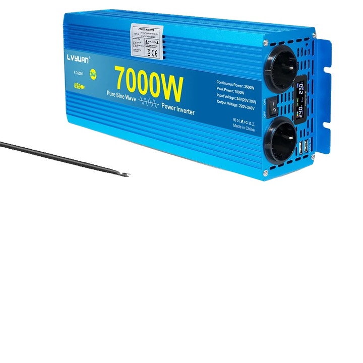 Inverter 24V 7000W, conversie DC la AC, eficienta energetica, compatibilitate versatila
