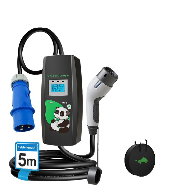 Incarcator portabil pentru vehicule electrice, 7kW, curent ajustabil, tip conector TYPE2, 5m cablu