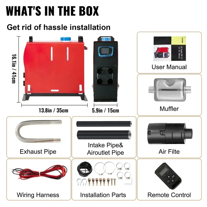 Incalzitor diesel 5KW, LCD albastru, consum redus de combustibil, instalare flexibila, 12V