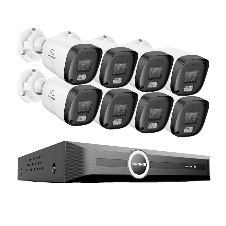 Kit Supraveghere, 3MP, Viziune Nocturna, Design Exterior Rezistent, 8 bucati 2TB