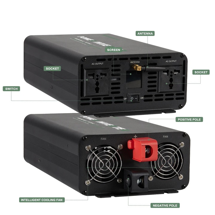 Инвертор 3000W, 48V, 220V, чиста синусоида, размери 27x15x7.5cm