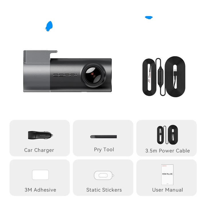 Camera auto DVR MINIPro 2K, 2K rezolutie, viziune nocturna, 2560x1440, fara card SD