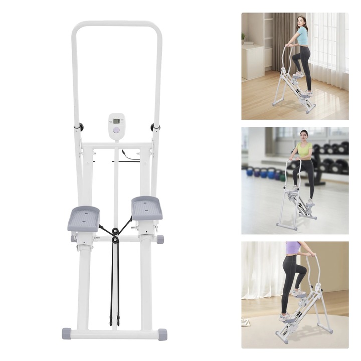 Stepper, összecsukható kivitel, állítható magasság, LCD képernyő, csúszásgátló pedálok, otthoni edzéshez