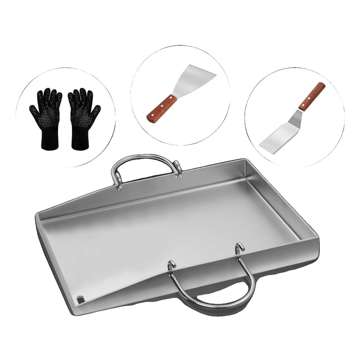 Комплект тигани, незалепващо покритие, включва шпатула и ръкавици, сребрист, стандартен размер