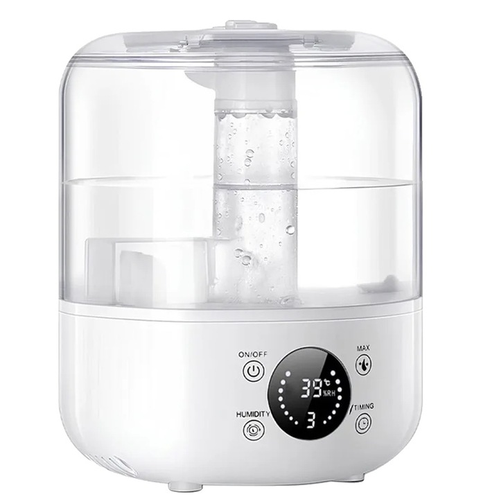 Ултразвуков овлажнител, бял, капацитет 2.6-4L, функция за ароматерапия