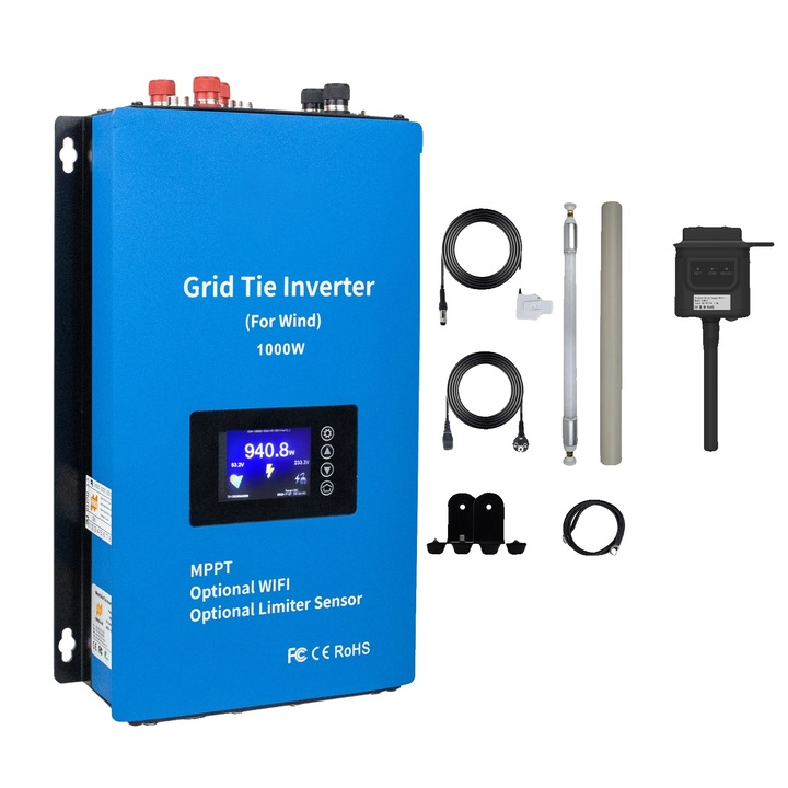 Inversor de energie eoliana, 1000W, eficienta 99%, unda sinusoidala pura, cu modem Wifi,
