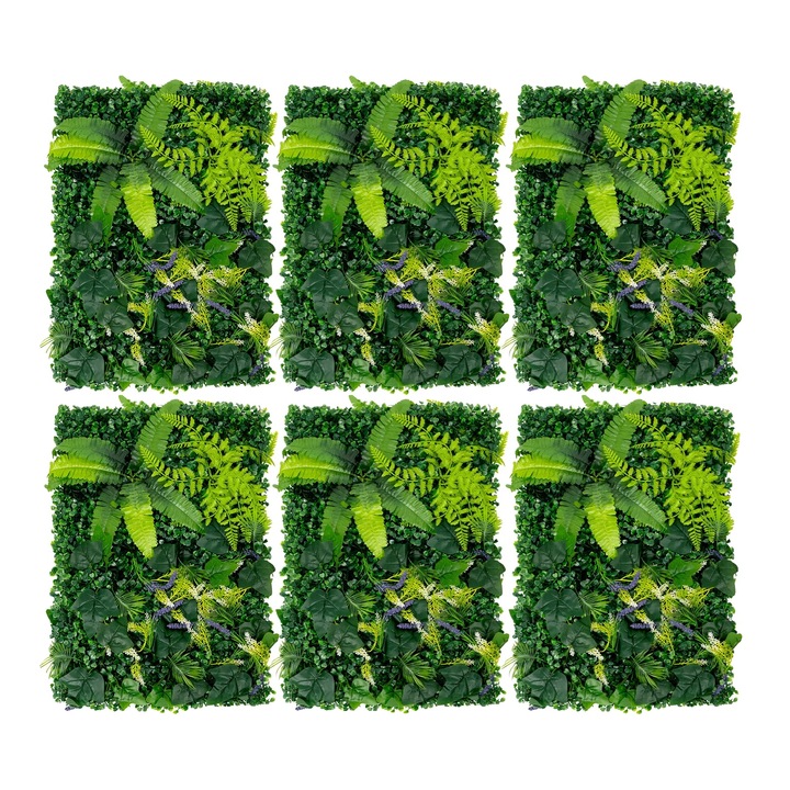 Panouri de Iarba Artificiala, Montare pe Perete, Set de 6, Verde, 60x40cm