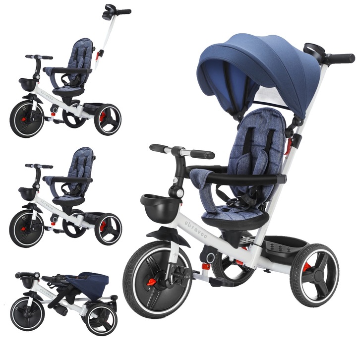 Tricicleta pentru copii, design adaptabil, caracteristici de siguranta, albastru inchis, capacitate de incarcare peste 20 kg