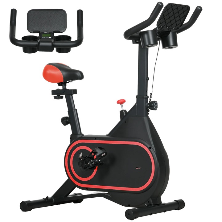 Bicicleta de exercitii, bicicleta stationara, volanta 4 kg, rezistenta reglabila, antrenament cardio, picioare, rosu