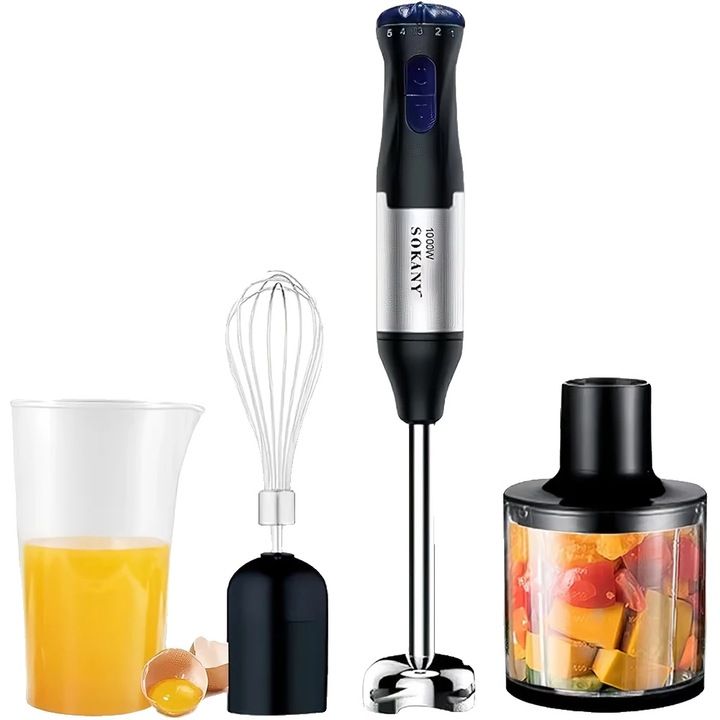 Mikser Bosch MFQ 36400, 450W, 5 viteze, alb-gri, set cu 2 carlige pentru aluat