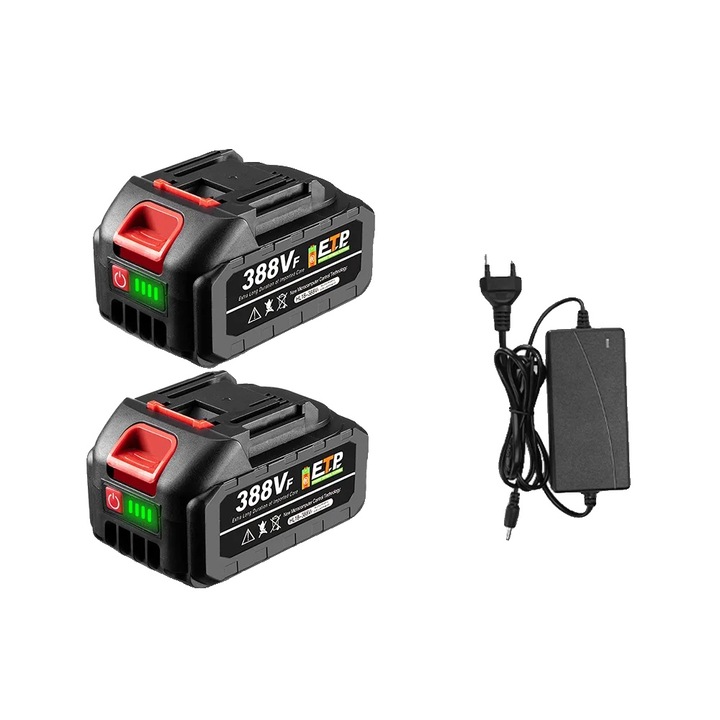 Set 2 baterii litiu-ion 18V-21V, 225000mAh, 2x388VF-1xCharger-D, 320g