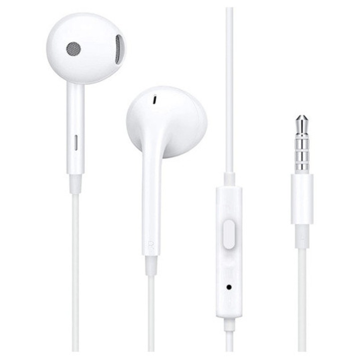 Casti cu fir OPPO MH156, jack 3.5mm, microfon, 115cm, alb