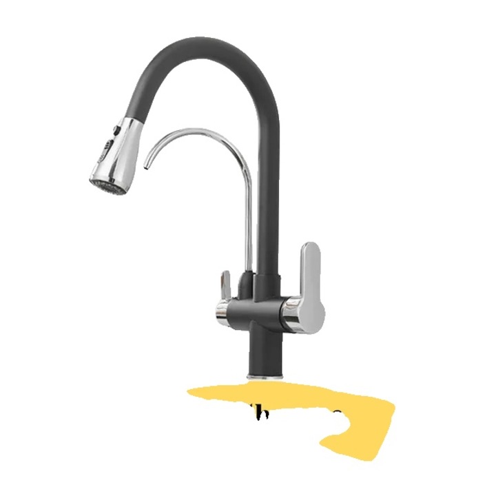 Csaptelep, 360°-ban forgatható kifolyócsővel, fekete króm A, munkalapra szerelhető, 1 furatos