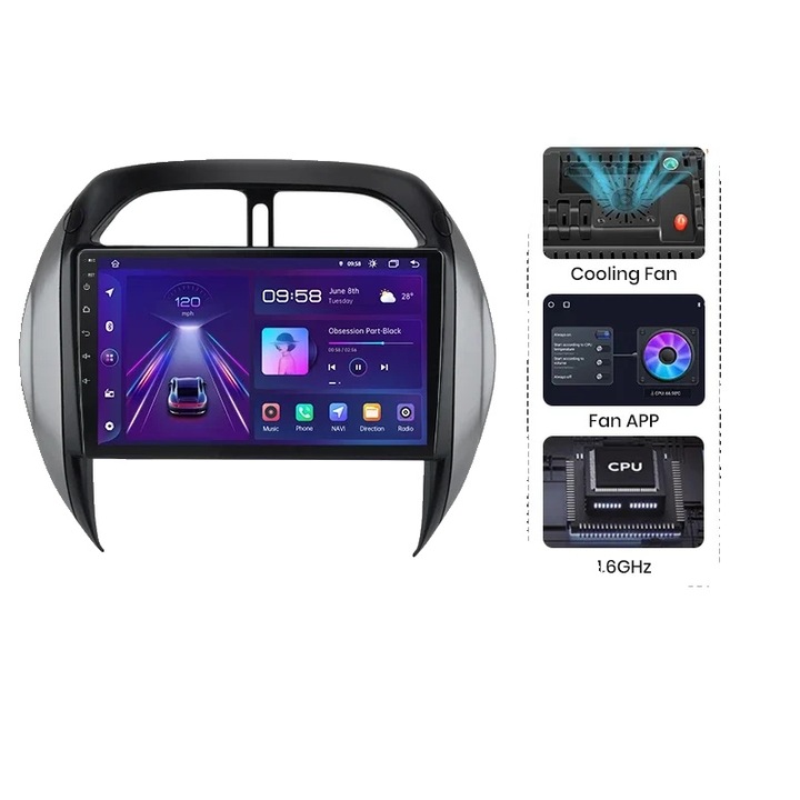 Radio auto cu Android Auto, GPS integrat, 4GB RAM, 64GB ROM, 9 inch, conectivitate wireless