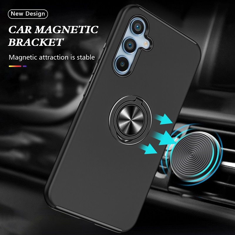 Husa pentru Samsung Galaxy A56/A36 5G, Subtire, Magnetica, Cu Inel Metalic Portabil, Minimalista, Culoare Uni, Rezistenta, Antiglont, Pentru Femei si Barbati-negru