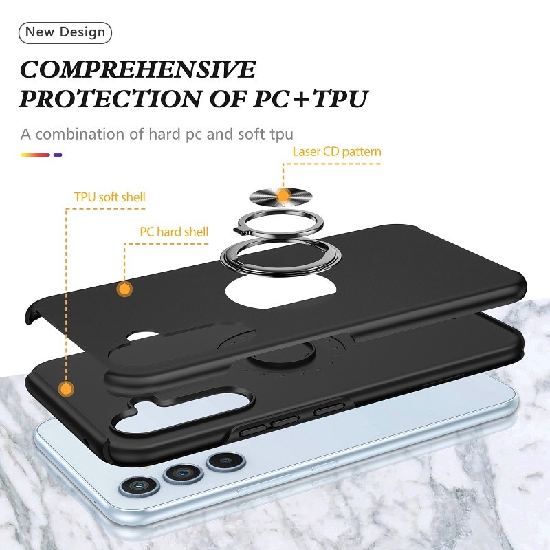 Husa pentru Samsung Galaxy A56/A36 5G, Subtire, Magnetica, Cu Inel Metalic Portabil, Minimalista, Culoare Uni, Rezistenta, Antiglont, Pentru Femei si Barbati-negru