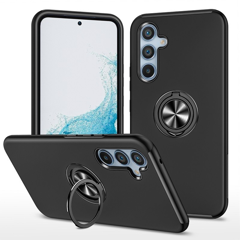 Husa pentru Samsung Galaxy A56/A36 5G, Subtire, Magnetica, Cu Inel Metalic Portabil, Minimalista, Culoare Uni, Rezistenta, Antiglont, Pentru Femei si Barbati-negru