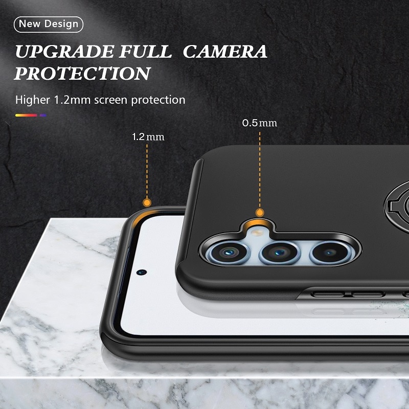 Husa pentru Samsung Galaxy A56/A36 5G, Subtire, Magnetica, Cu Inel Metalic Portabil, Minimalista, Culoare Uni, Rezistenta, Antiglont, Pentru Femei si Barbati-negru
