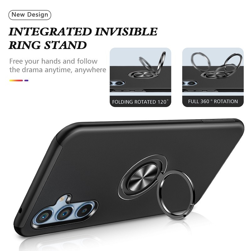 Husa pentru Samsung Galaxy A56/A36 5G, Subtire, Magnetica, Cu Inel Metalic Portabil, Minimalista, Culoare Uni, Rezistenta, Antiglont, Pentru Femei si Barbati-negru