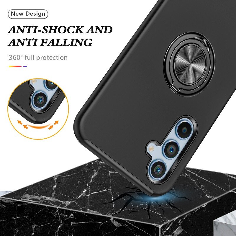 Husa pentru Samsung Galaxy A56/A36 5G, Subtire, Magnetica, Cu Inel Metalic Portabil, Minimalista, Culoare Uni, Rezistenta, Antiglont, Pentru Femei si Barbati-negru