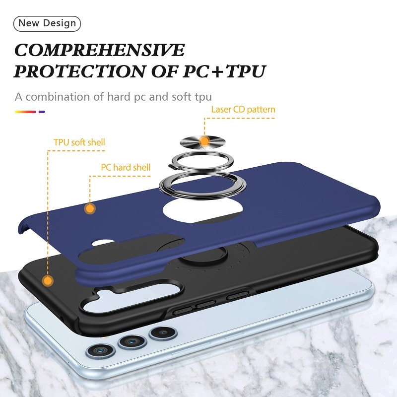 Husa pentru Samsung Galaxy A56/A36 5G, Subtire, Magnetica, Cu Inel Metalic Portabil, Minimalista, Culoare Uni, Rezistenta, Antiglont, Pentru Femei si Barbati-Albastru inchis