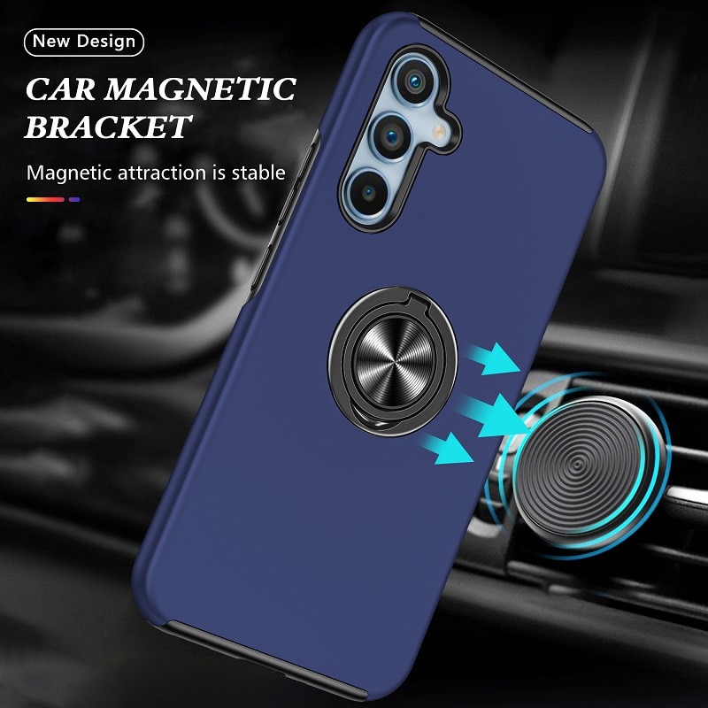Husa pentru Samsung Galaxy A56/A36 5G, Subtire, Magnetica, Cu Inel Metalic Portabil, Minimalista, Culoare Uni, Rezistenta, Antiglont, Pentru Femei si Barbati-Albastru inchis