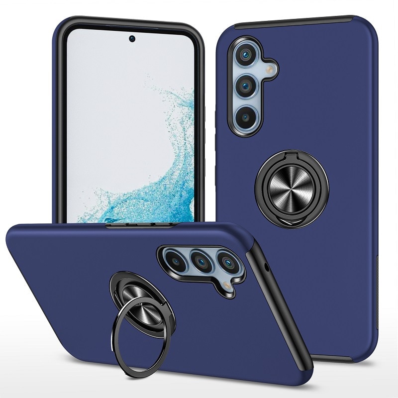 Husa pentru Samsung Galaxy A56/A36 5G, Subtire, Magnetica, Cu Inel Metalic Portabil, Minimalista, Culoare Uni, Rezistenta, Antiglont, Pentru Femei si Barbati-Albastru inchis