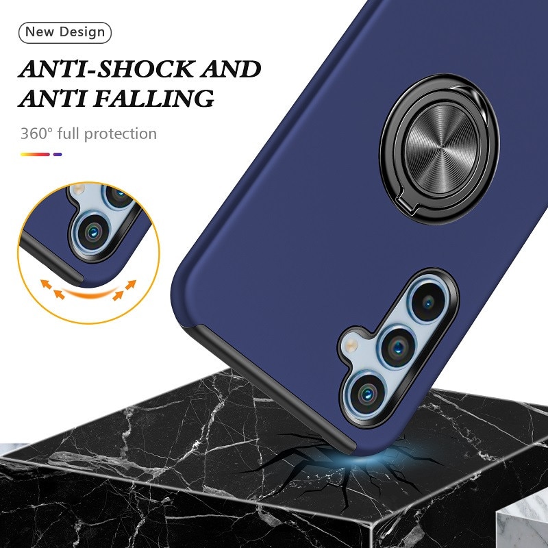 Husa pentru Samsung Galaxy A56/A36 5G, Subtire, Magnetica, Cu Inel Metalic Portabil, Minimalista, Culoare Uni, Rezistenta, Antiglont, Pentru Femei si Barbati-Albastru inchis
