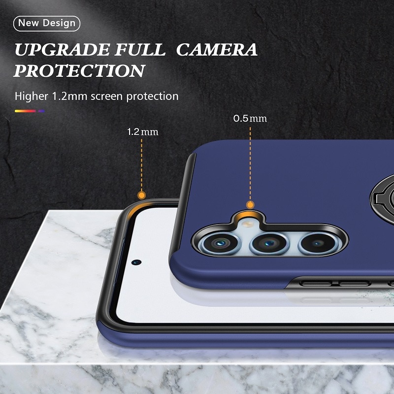 Husa pentru Samsung Galaxy A56/A36 5G, Subtire, Magnetica, Cu Inel Metalic Portabil, Minimalista, Culoare Uni, Rezistenta, Antiglont, Pentru Femei si Barbati-Albastru inchis