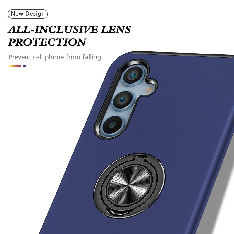 Husa pentru Samsung Galaxy A56/A36 5G, Subtire, Magnetica, Cu Inel Metalic Portabil, Minimalista, Culoare Uni, Rezistenta, Antiglont, Pentru Femei si Barbati-Albastru inchis