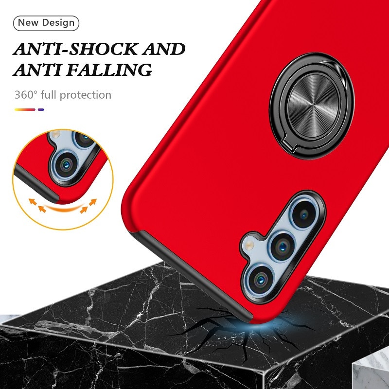Husa compatibila cu Samsung Galaxy A55 5G, Subtire, Magnetica, Cu Inel Metalic Portabil, Minimalista, Culoare Uni, Rezistenta, Antiglont, Pentru Femei si Barbati-Rosu aprins