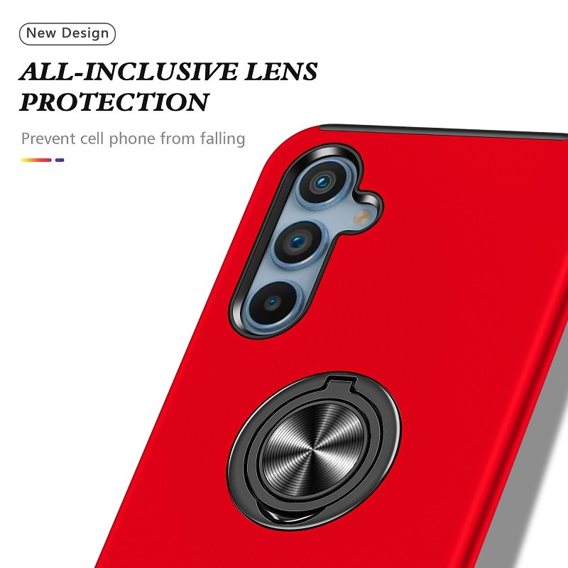 Husa compatibila cu Samsung Galaxy A55 5G, Subtire, Magnetica, Cu Inel Metalic Portabil, Minimalista, Culoare Uni, Rezistenta, Antiglont, Pentru Femei si Barbati-Rosu aprins