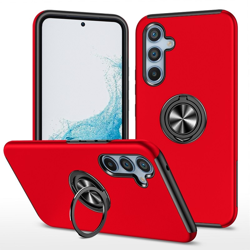 Husa compatibila cu Samsung Galaxy A55 5G, Subtire, Magnetica, Cu Inel Metalic Portabil, Minimalista, Culoare Uni, Rezistenta, Antiglont, Pentru Femei si Barbati-Rosu aprins