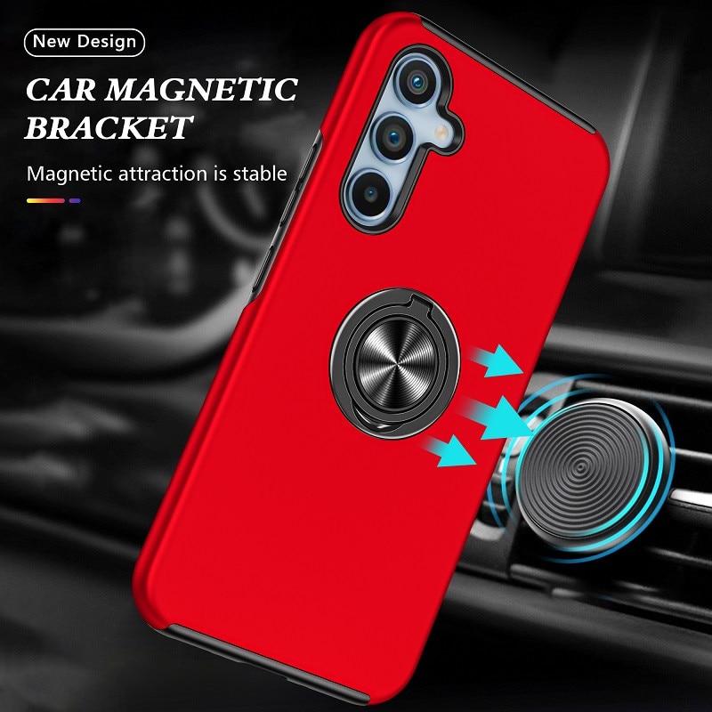 Husa compatibila cu Samsung Galaxy A55 5G, Subtire, Magnetica, Cu Inel Metalic Portabil, Minimalista, Culoare Uni, Rezistenta, Antiglont, Pentru Femei si Barbati-Rosu aprins