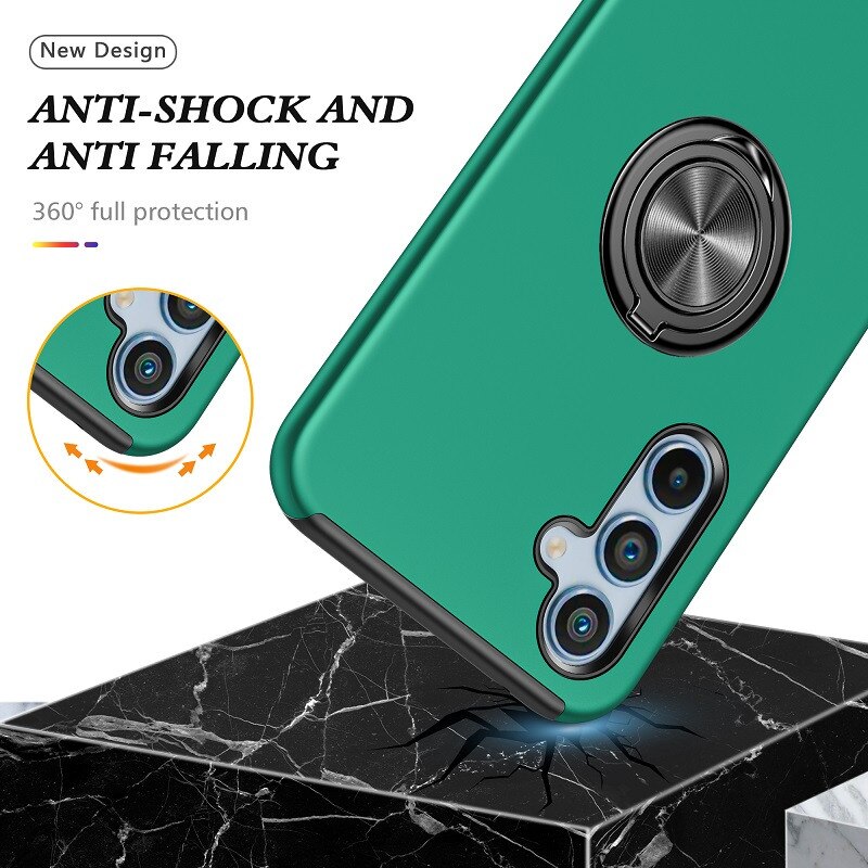 Husa Subtire Magnetica compatibila cu Samsung Galaxy A55, Inel Metalic, Antiglont, Verde Inchis