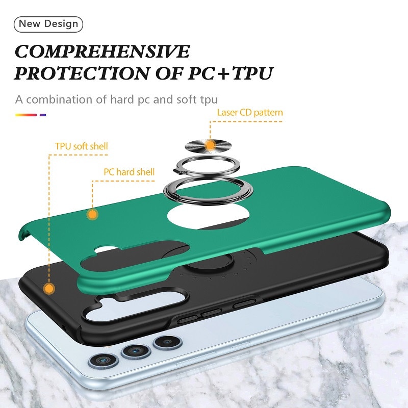 Husa Subtire Magnetica compatibila cu Samsung Galaxy A55, Inel Metalic, Antiglont, Verde Inchis