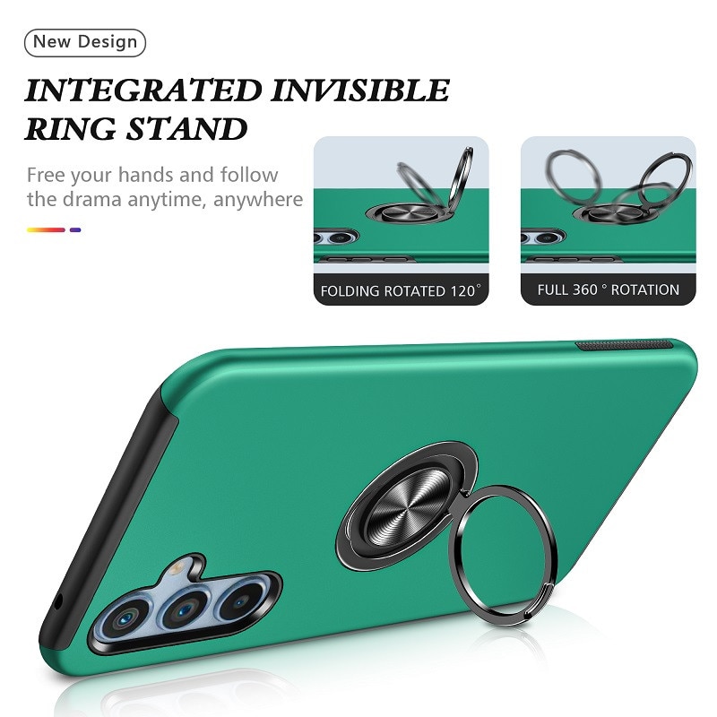 Husa Subtire Magnetica compatibila cu Samsung Galaxy A55, Inel Metalic, Antiglont, Verde Inchis