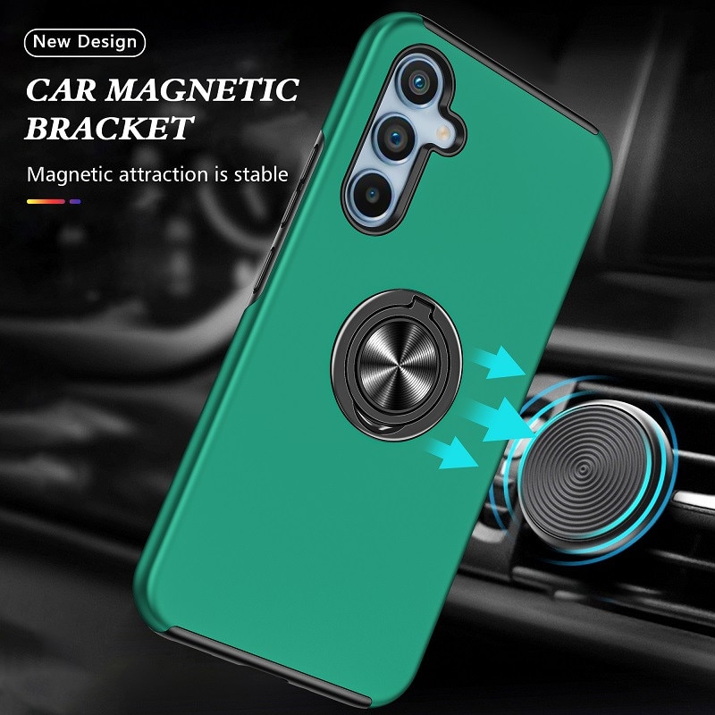 Husa Subtire Magnetica compatibila cu Samsung Galaxy A55, Inel Metalic, Antiglont, Verde Inchis