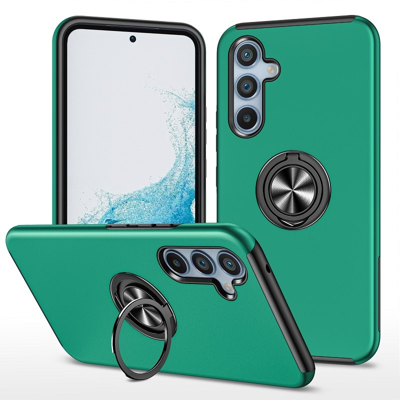 Husa Subtire Magnetica compatibila cu Samsung Galaxy A55, Inel Metalic, Antiglont, Verde Inchis