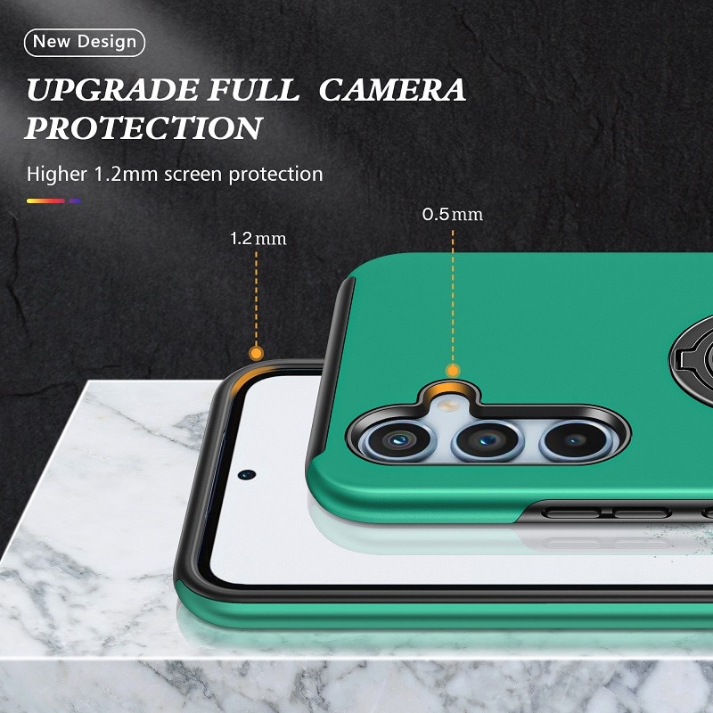 Husa Subtire Magnetica compatibila cu Samsung Galaxy A55, Inel Metalic, Antiglont, Verde Inchis