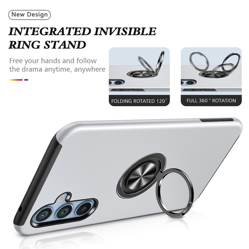 Husa telefon, Subtire, Magnetica, Cu Inel, Argintiu, compatibila cu Samsung Galaxy A55 5G