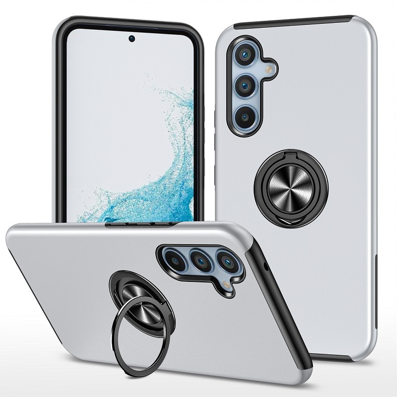 Husa telefon, Subtire, Magnetica, Cu Inel, Argintiu, compatibila cu Samsung Galaxy A55 5G